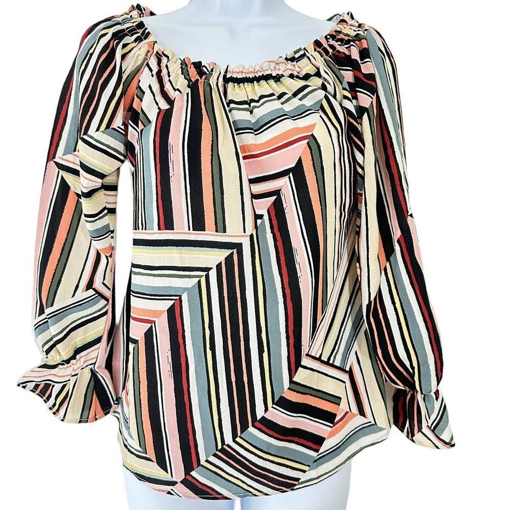 Paisley Raye Women's NWT SZ XS Abstract Design Multi‎ Color Peasant Top